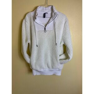 Sweaty Betty‎ Fleece Pullover Sweatshirt Half Zip White Cozy Women's Size8
